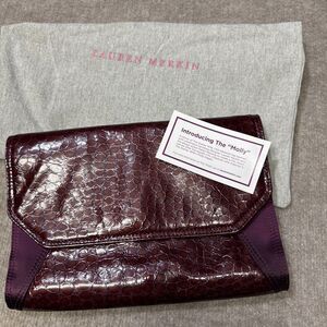 Rare Promo! LAUREN MERKIN Molly Leather Clutch Starter Wife Handbag Purple‎